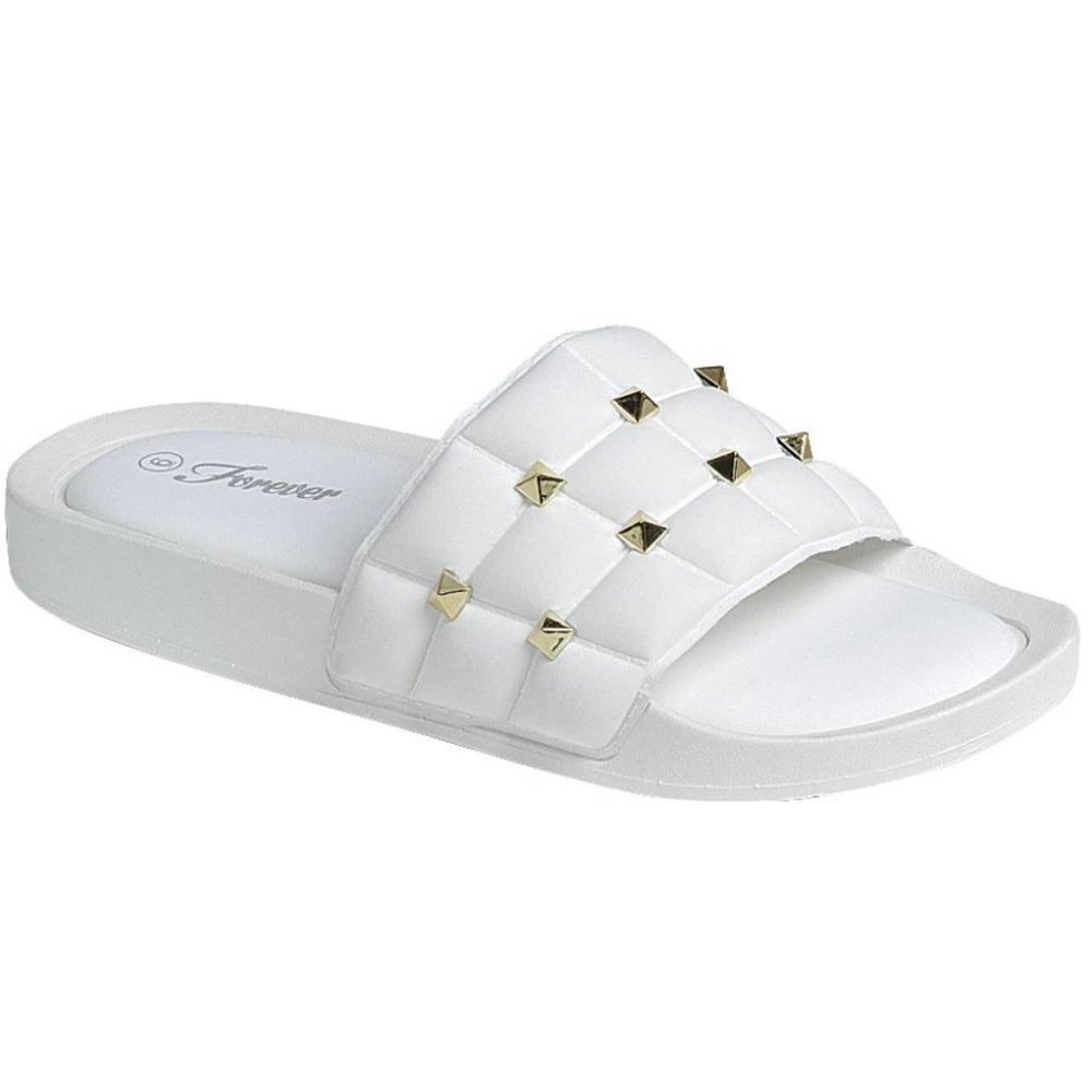 Forever White Sandals with Gold Studs